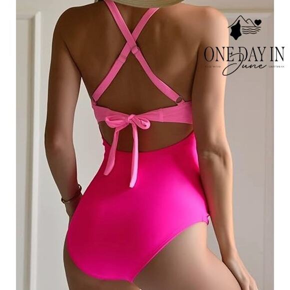 Eomenie Cross Front Cut Out One Piece Swimsuit Size L - Picture 2 of 7